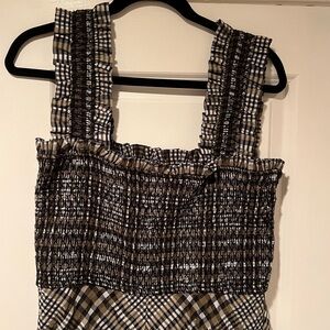 Ganni smocked & black/grey/green checkered dress